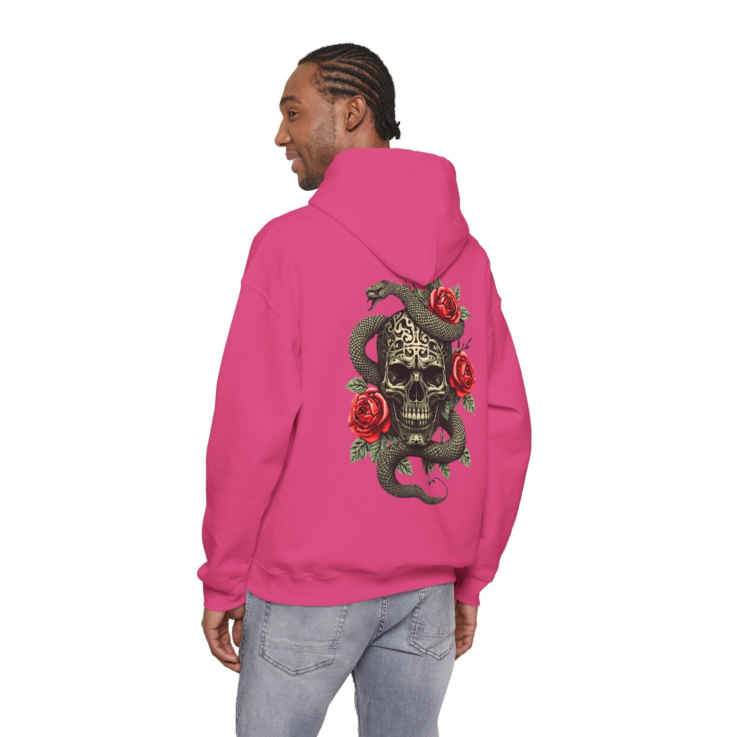 Iron Skull with Snake and Roses Hoodie | Back Print - SJM Print Store