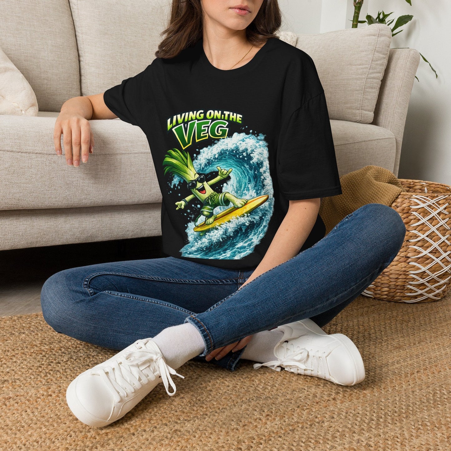 Living on the Veg Leek Surfing T-Shirt - SJM Print Store