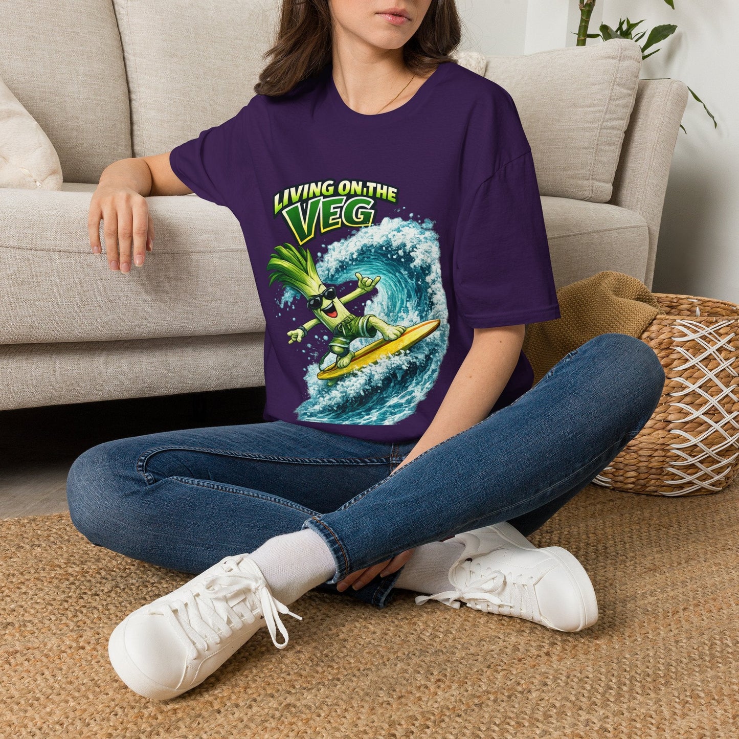 Living on the Veg Leek Surfing T-Shirt - SJM Print Store