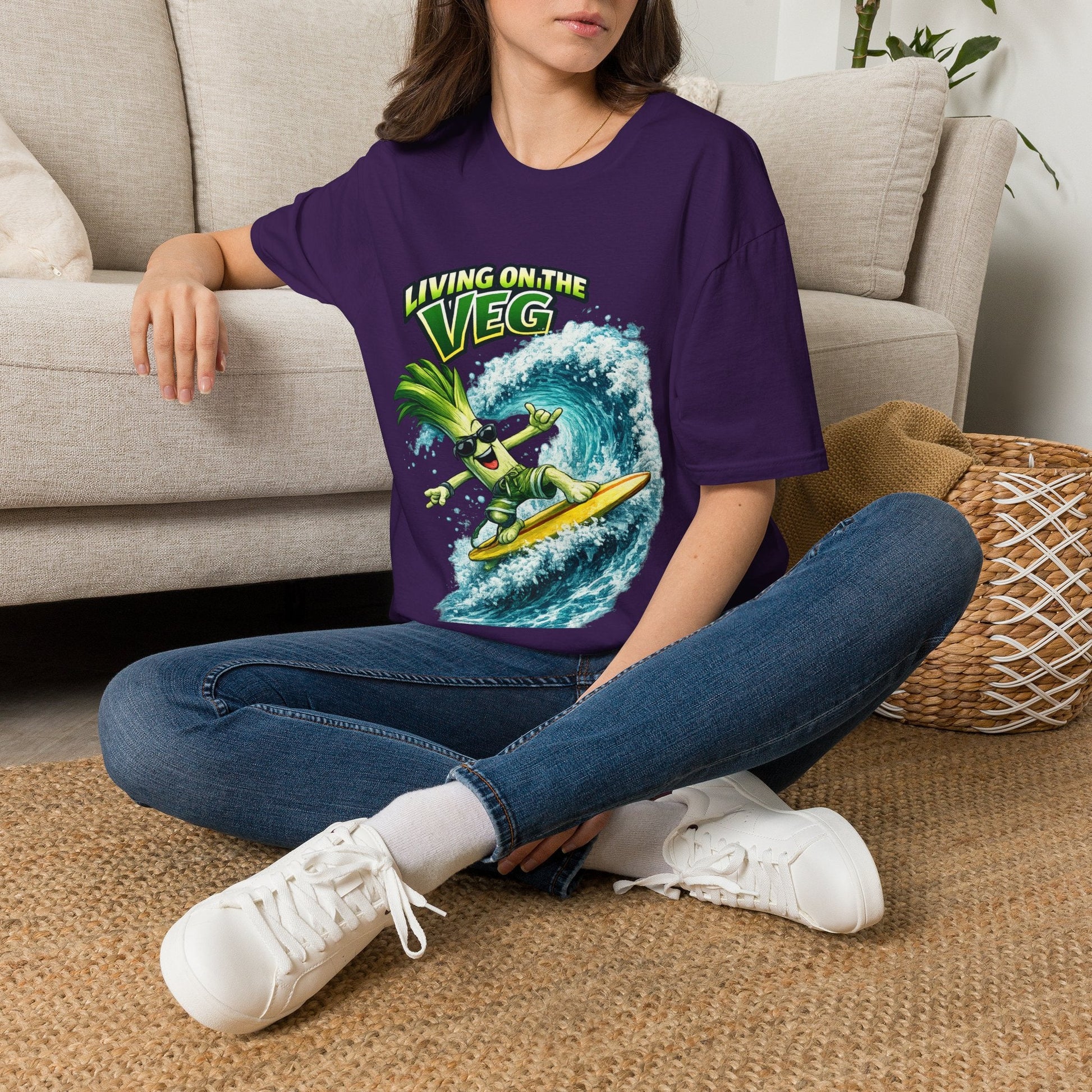 Living on the Veg Leek Surfing T-Shirt - SJM Print Store