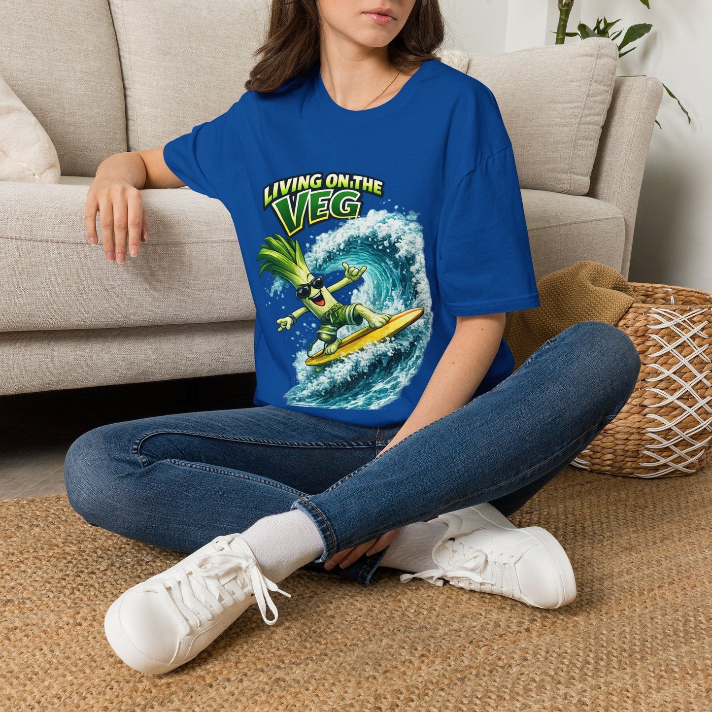 Living on the Veg Leek Surfing T-Shirt - SJM Print Store