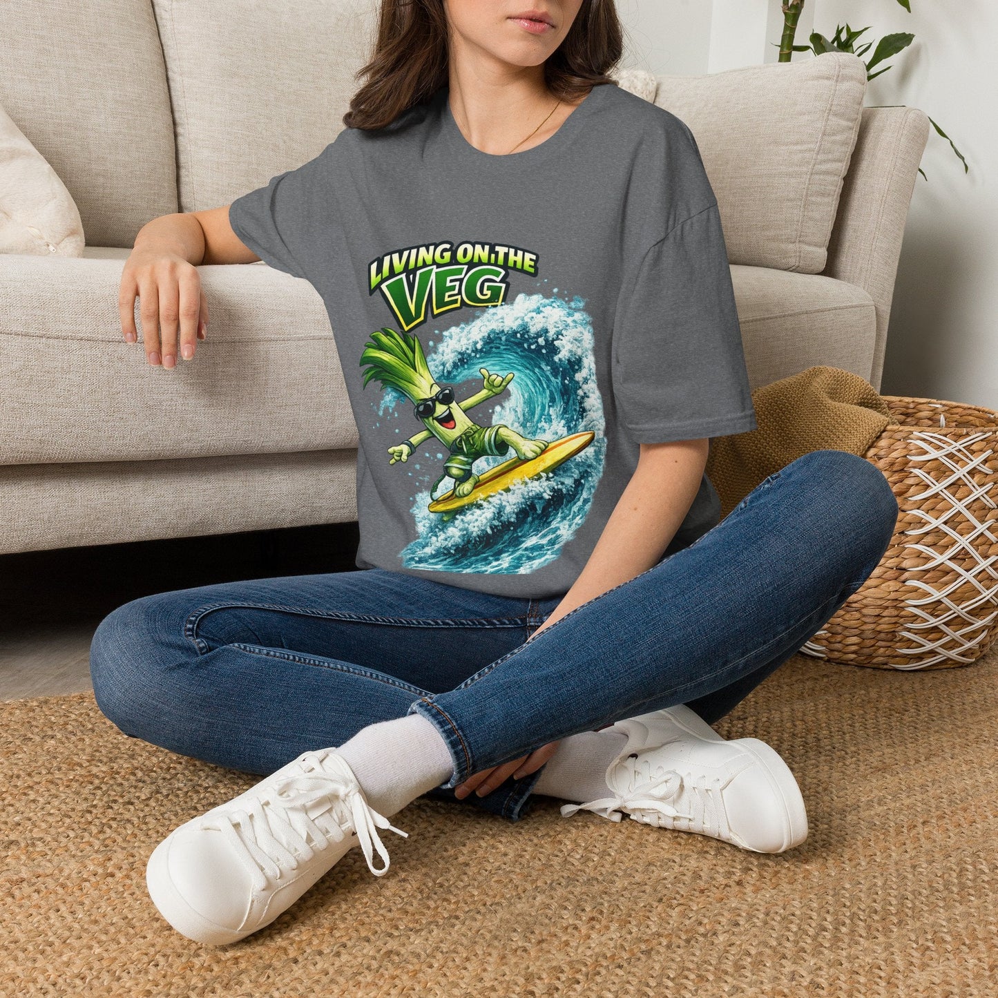 Living on the Veg Leek Surfing T-Shirt - SJM Print Store
