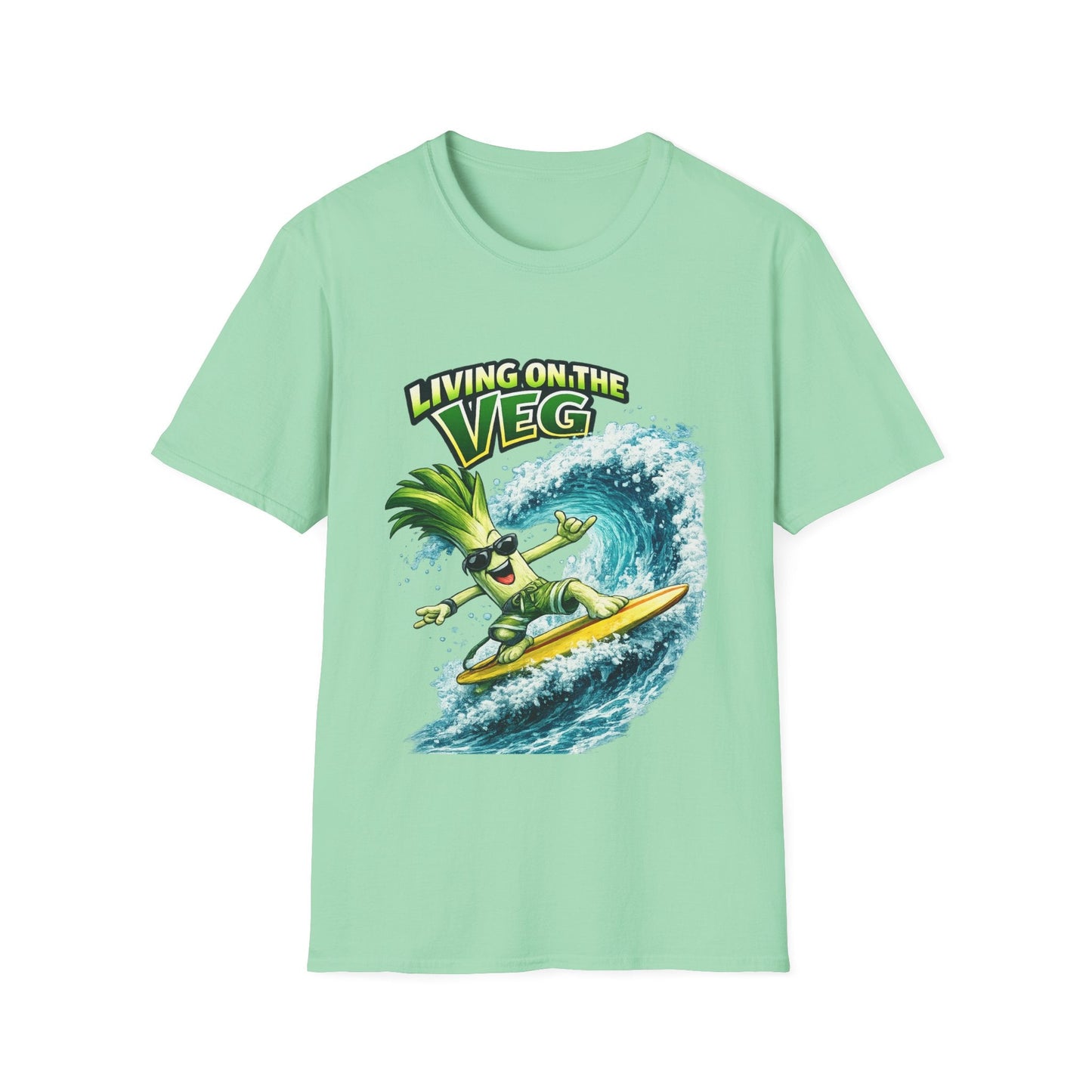 Living on the Veg Leek Surfing T-Shirt - SJM Print Store