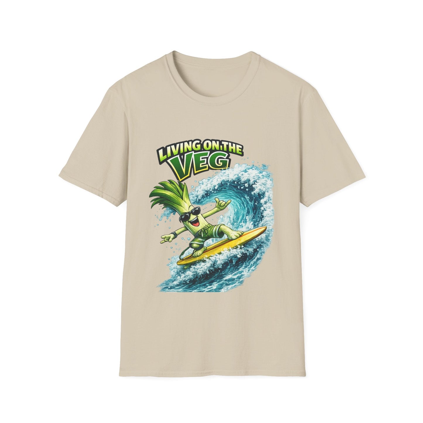 Living on the Veg Leek Surfing T-Shirt - SJM Print Store