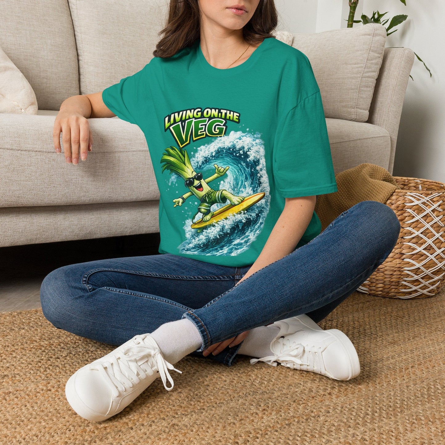 Living on the Veg Leek Surfing T-Shirt - SJM Print Store