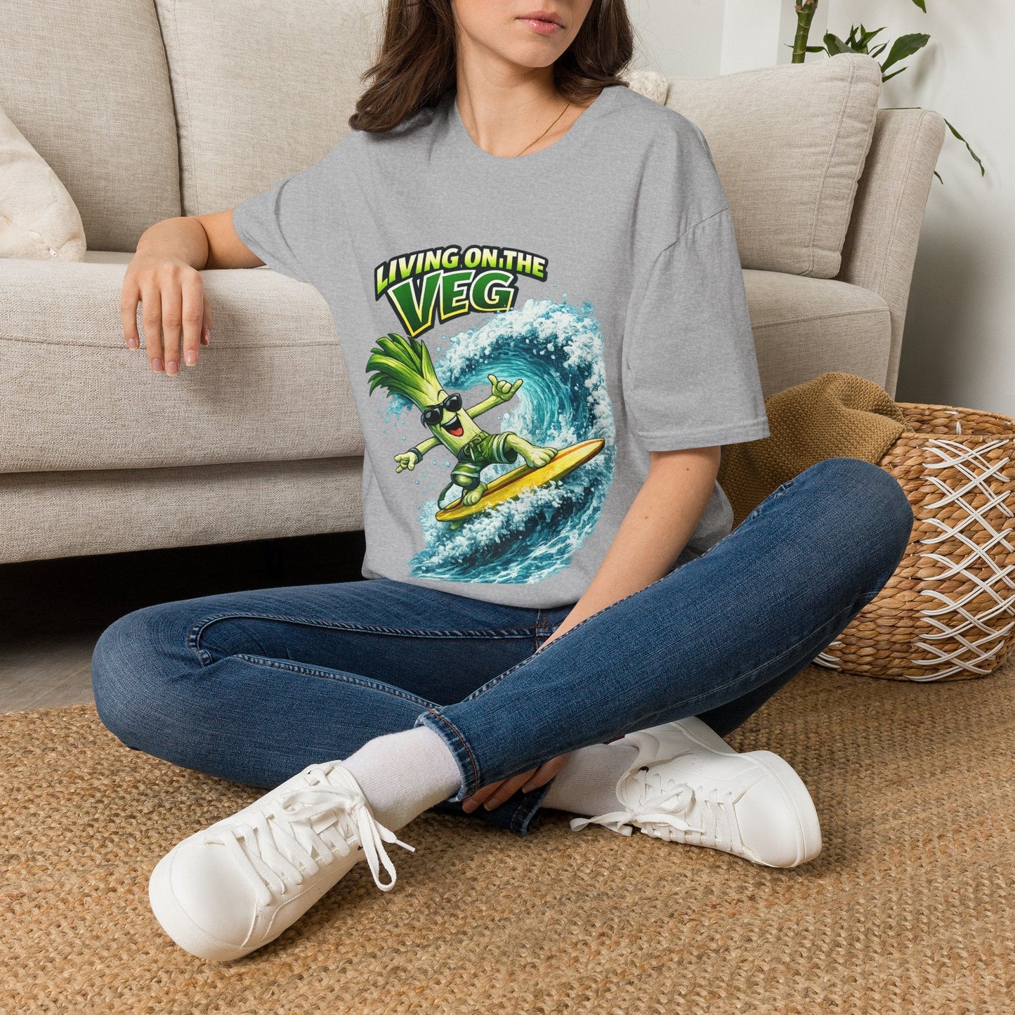 Living on the Veg Leek Surfing T-Shirt - SJM Print Store