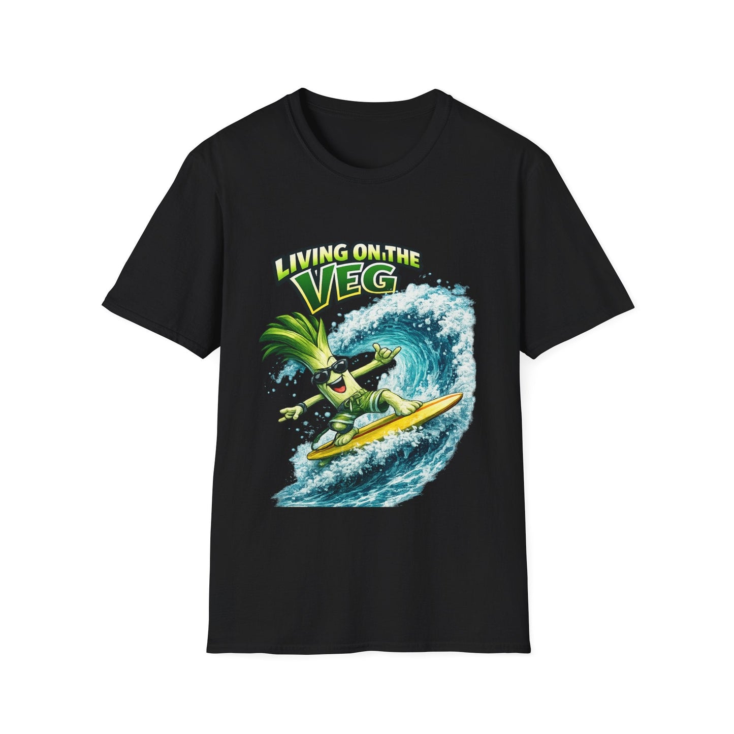 Living on the Veg Leek Surfing T-Shirt - SJM Print Store
