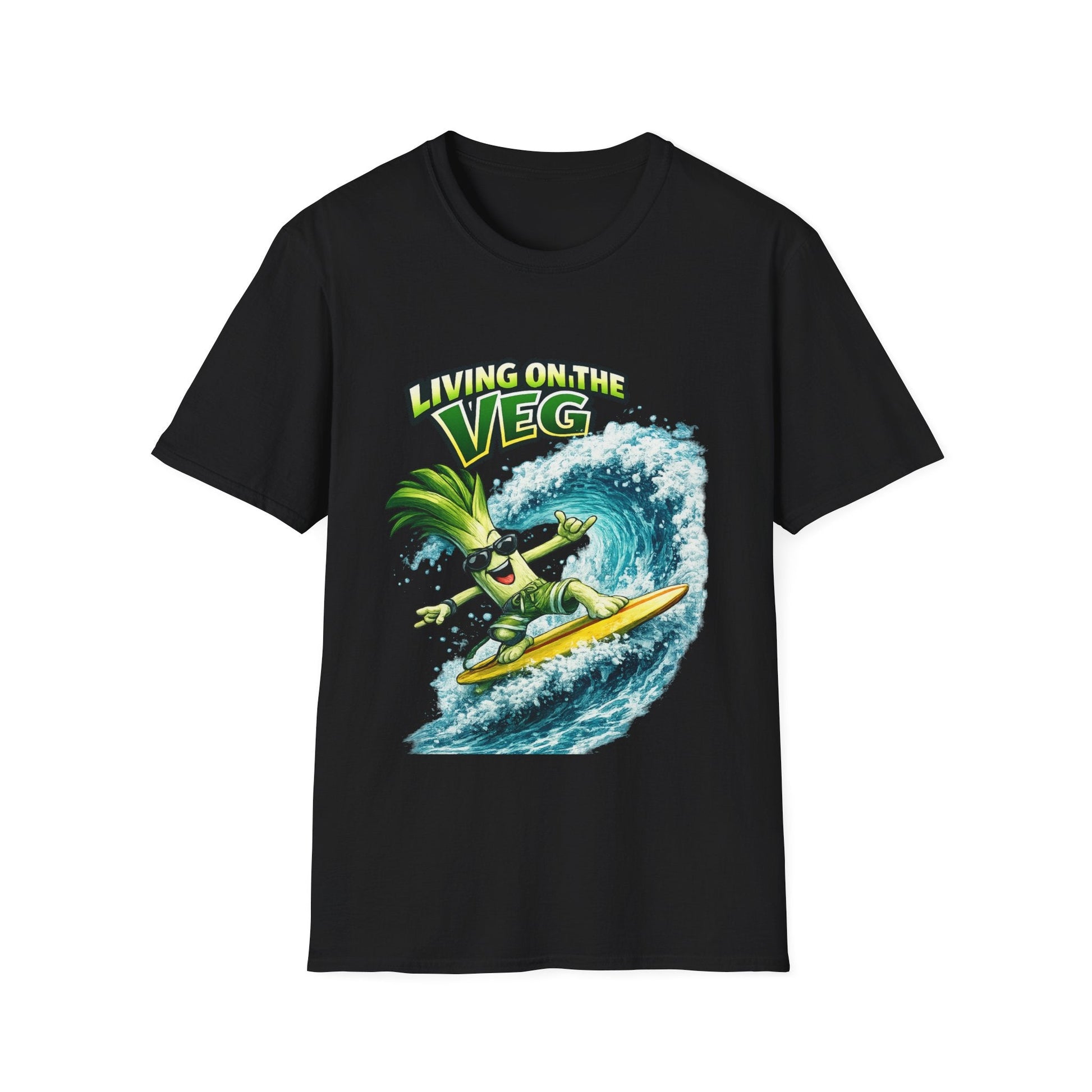 Living on the Veg Leek Surfing T-Shirt - SJM Print Store