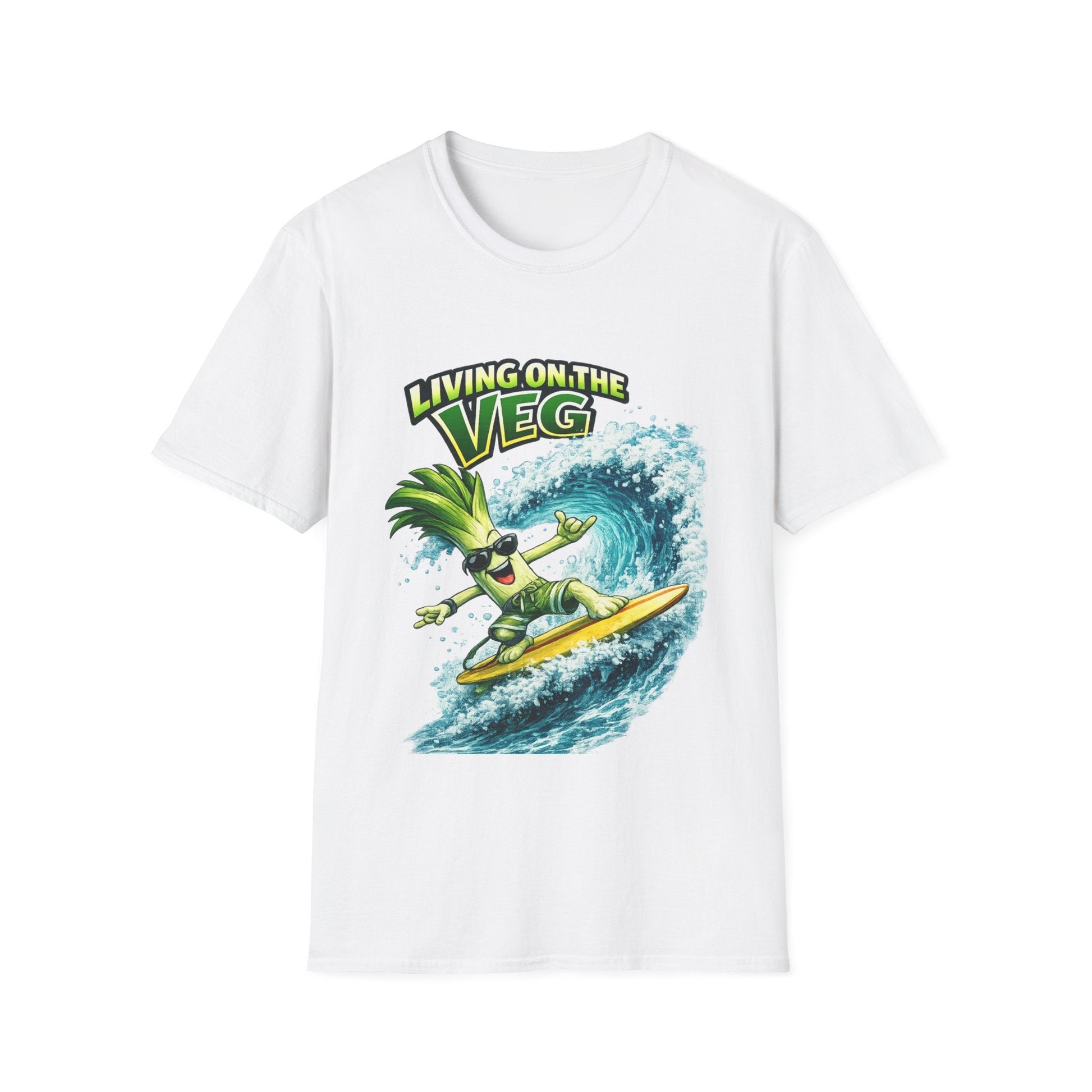 Living on the Veg Leek Surfing T-Shirt - SJM Print Store