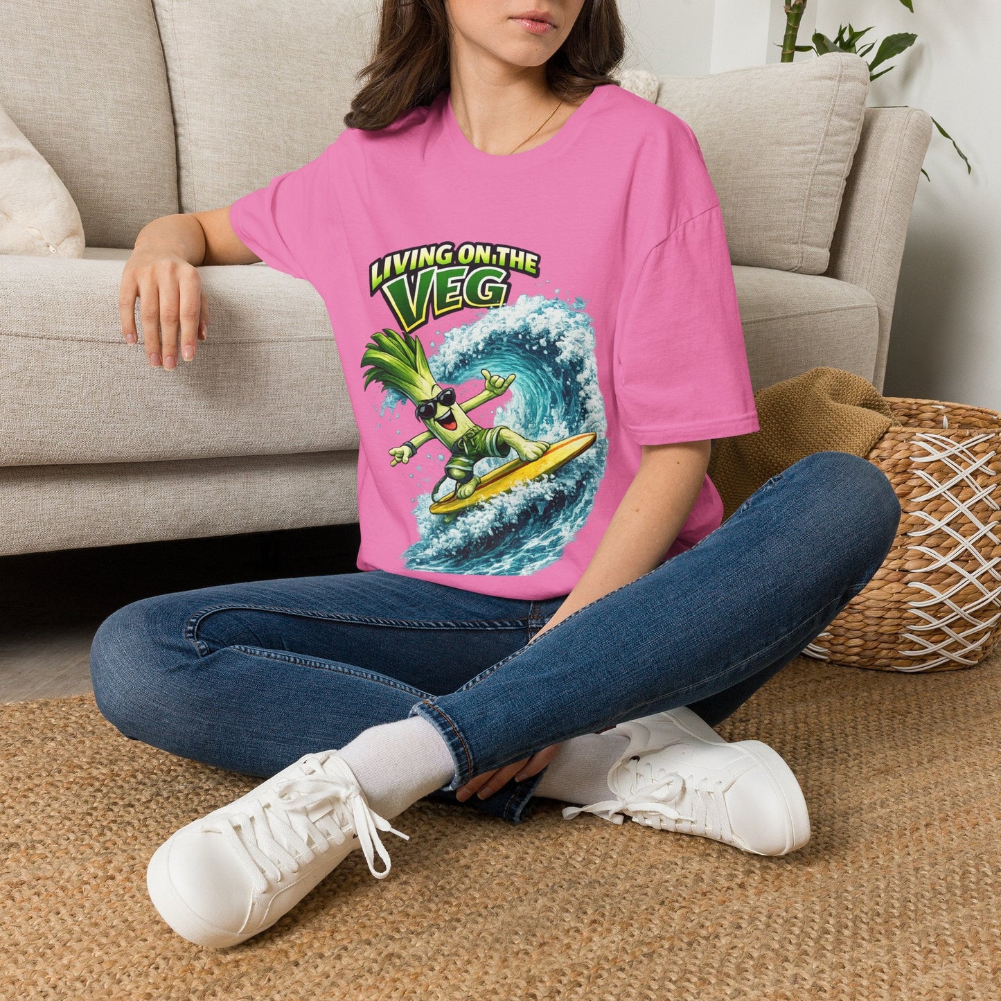 Living on the Veg Leek Surfing T-Shirt - SJM Print Store