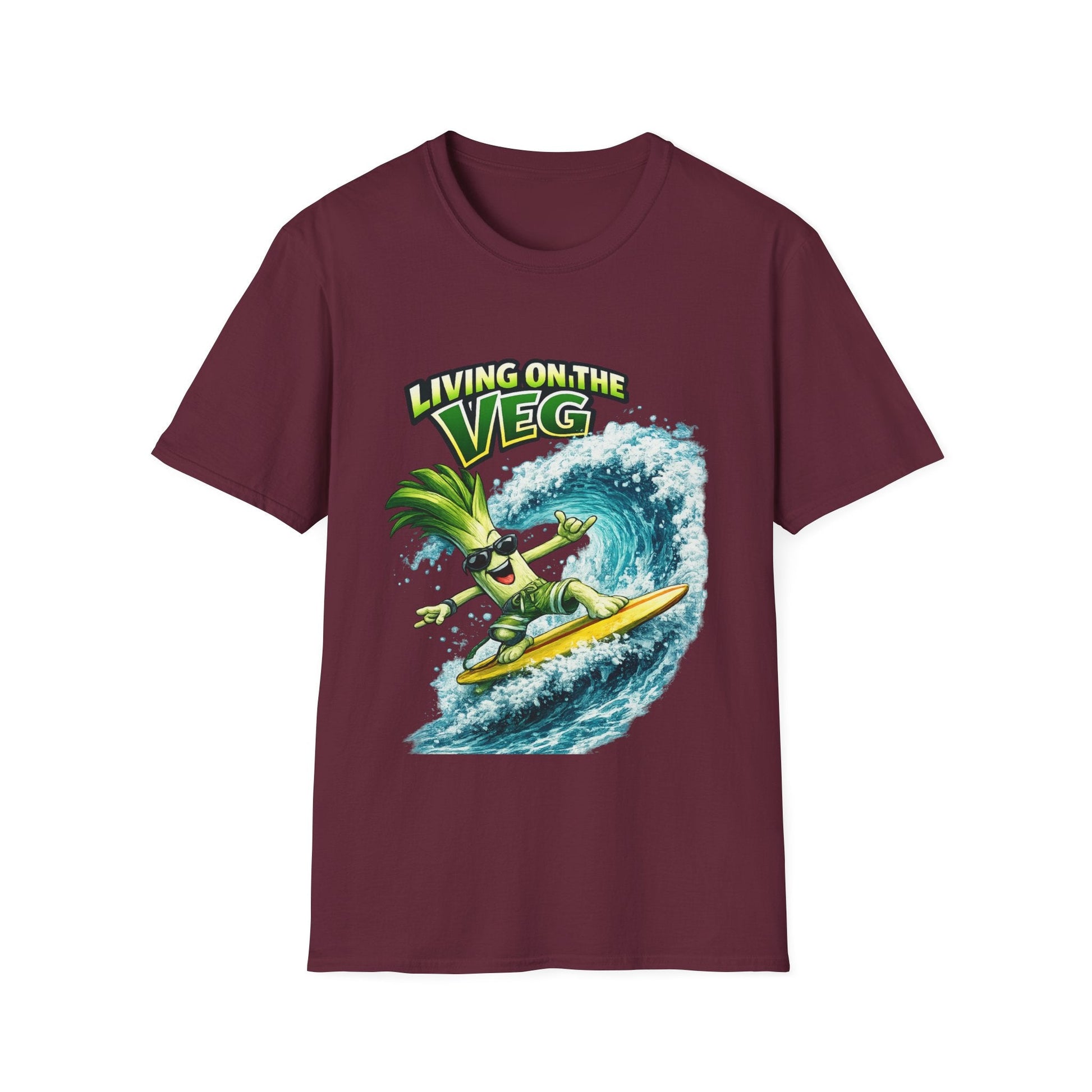 Living on the Veg Leek Surfing T-Shirt - SJM Print Store
