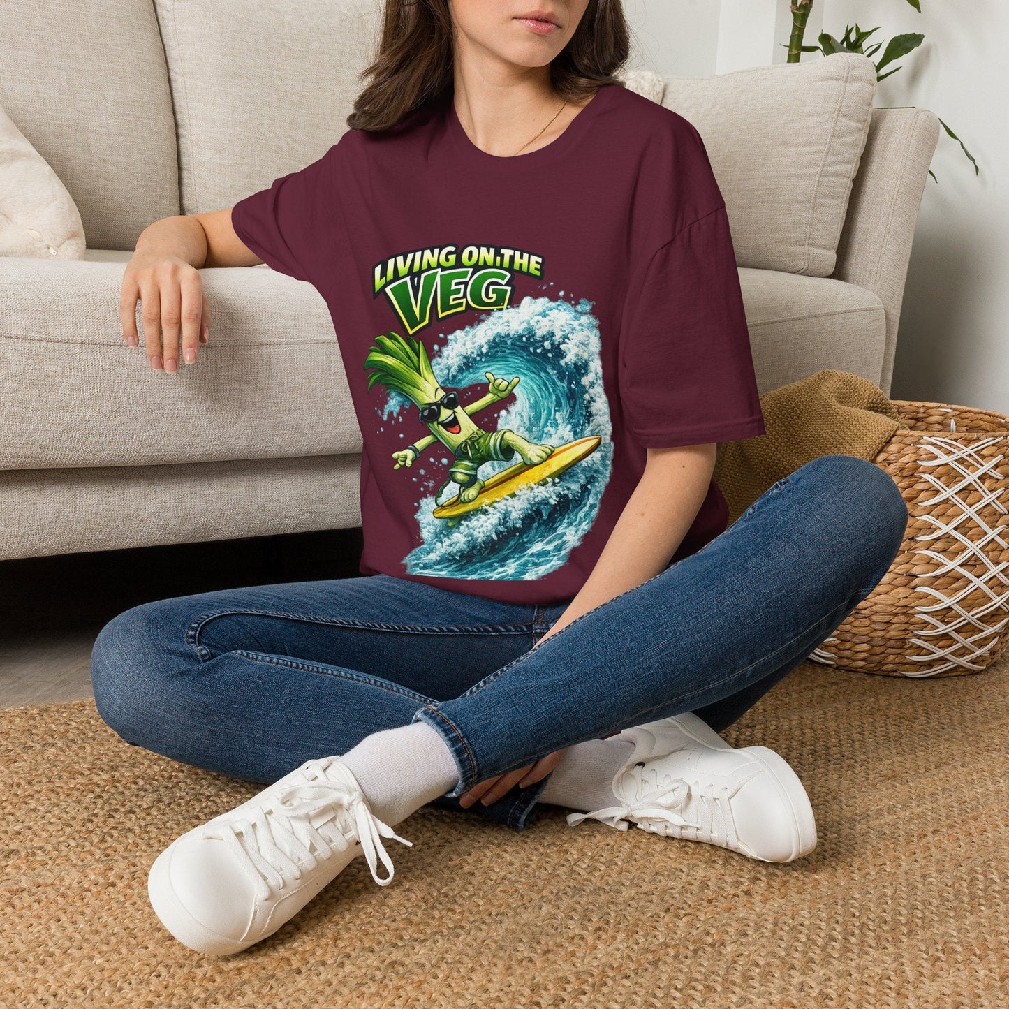 Living on the Veg Leek Surfing T-Shirt - SJM Print Store