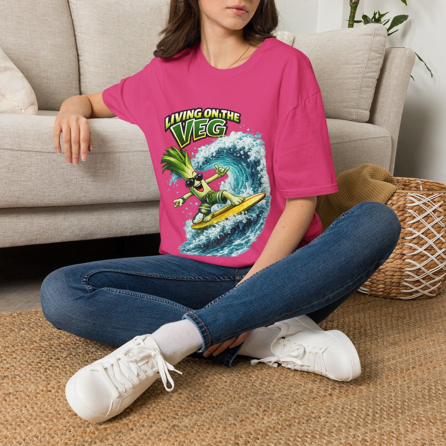 Living on the Veg Leek Surfing T-Shirt - SJM Print Store