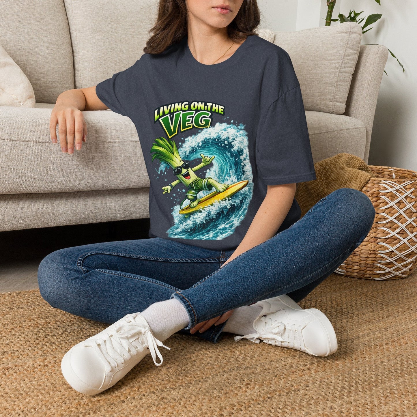 Living on the Veg Leek Surfing T-Shirt - SJM Print Store
