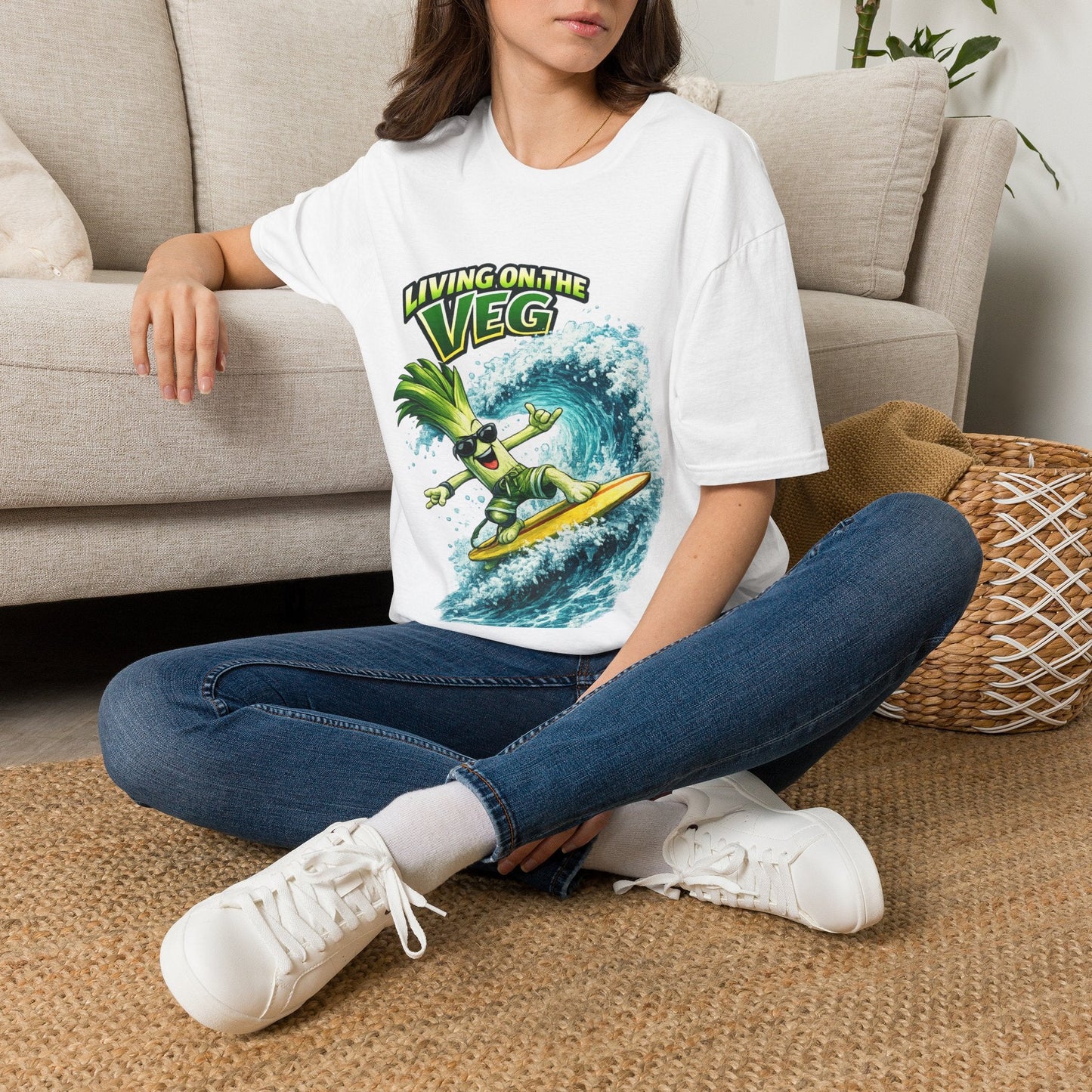 Living on the Veg Leek Surfing T-Shirt - SJM Print Store