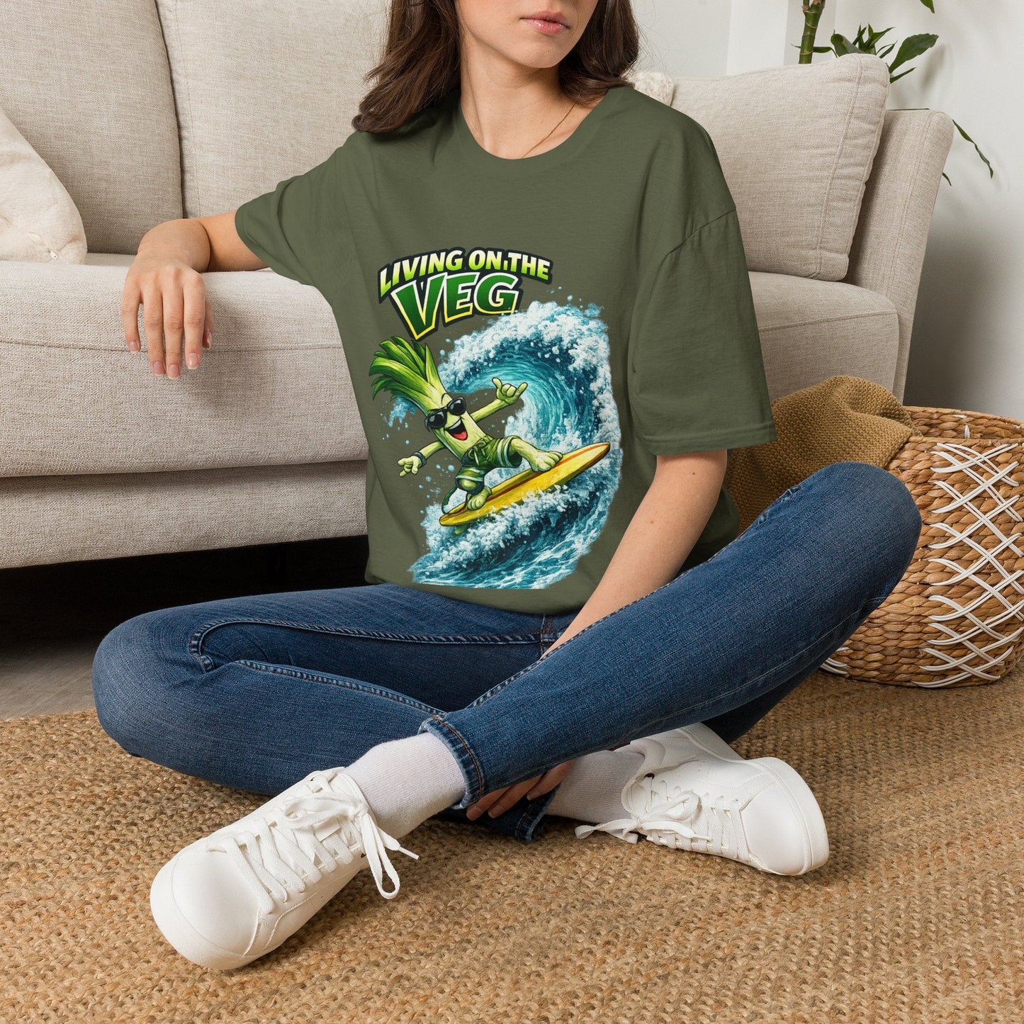 Living on the Veg Leek Surfing T-Shirt - SJM Print Store