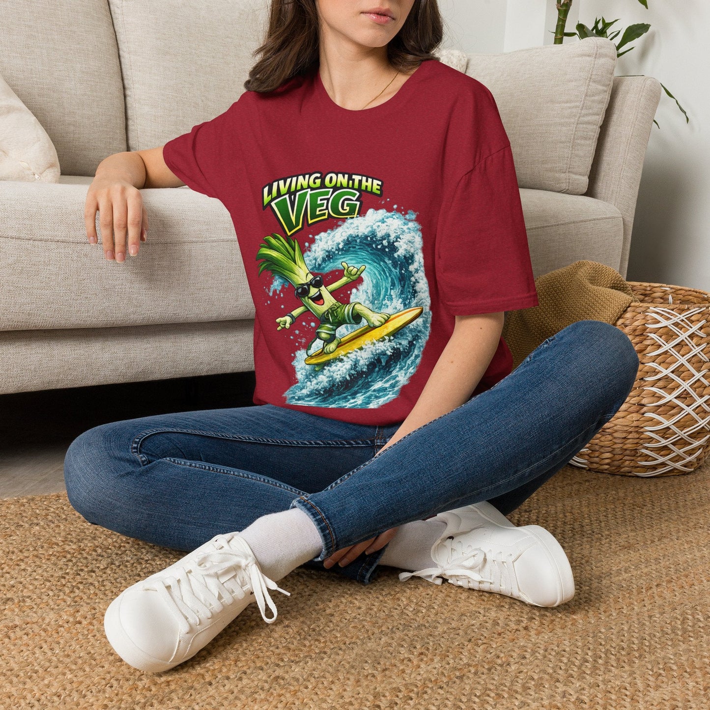 Living on the Veg Leek Surfing T-Shirt - SJM Print Store
