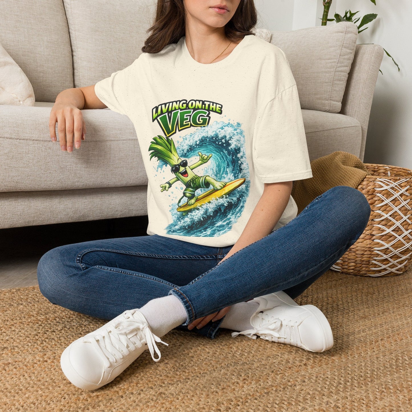 Living on the Veg Leek Surfing T-Shirt - SJM Print Store