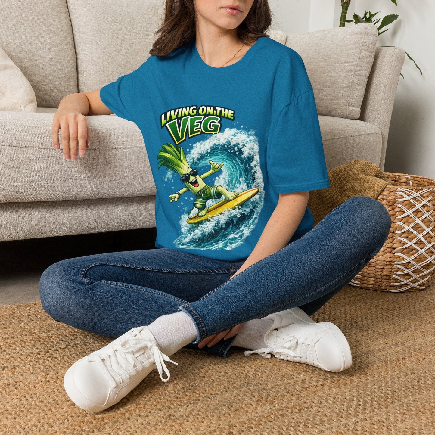 Living on the Veg Leek Surfing T-Shirt - SJM Print Store