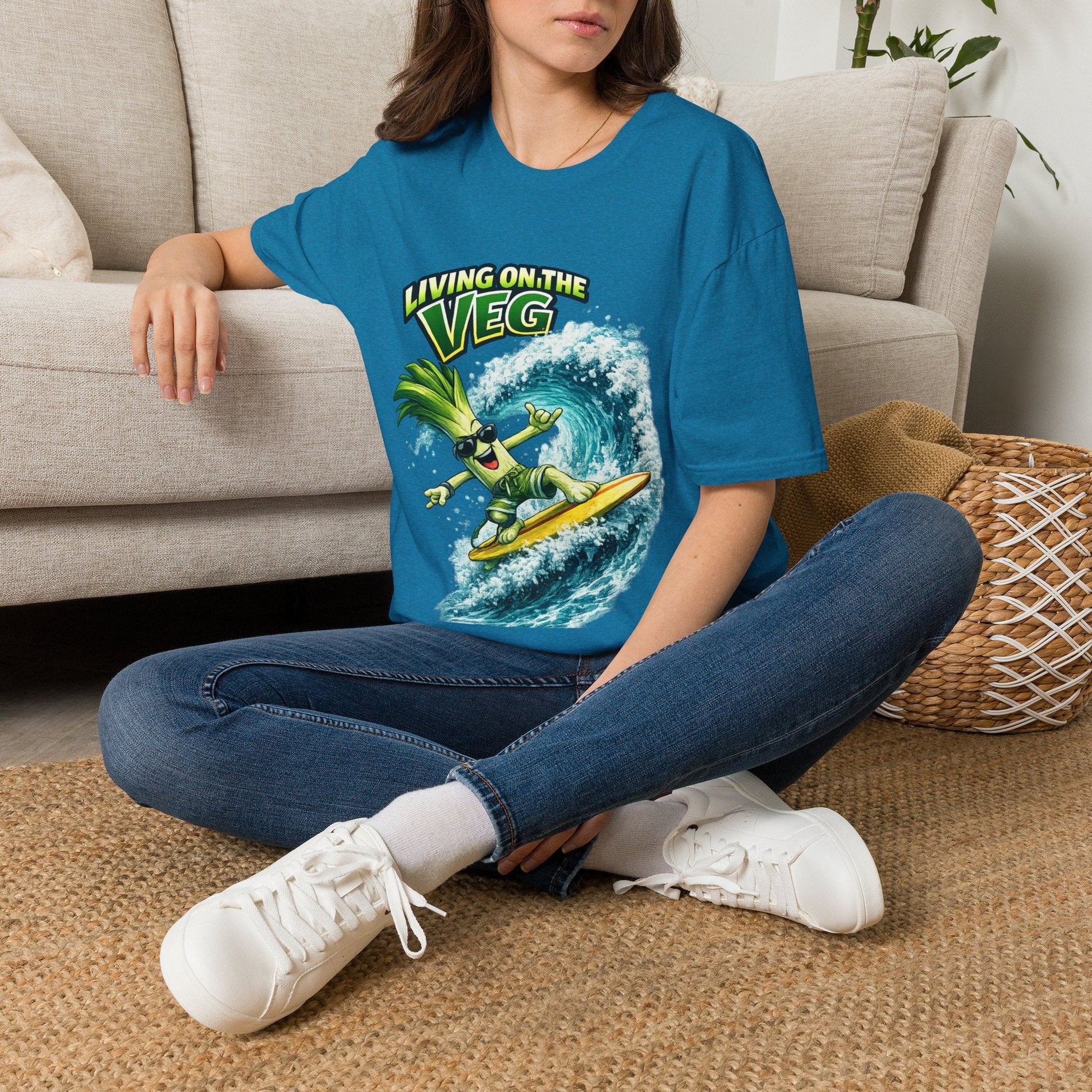 Living on the Veg Leek Surfing T-Shirt - SJM Print Store