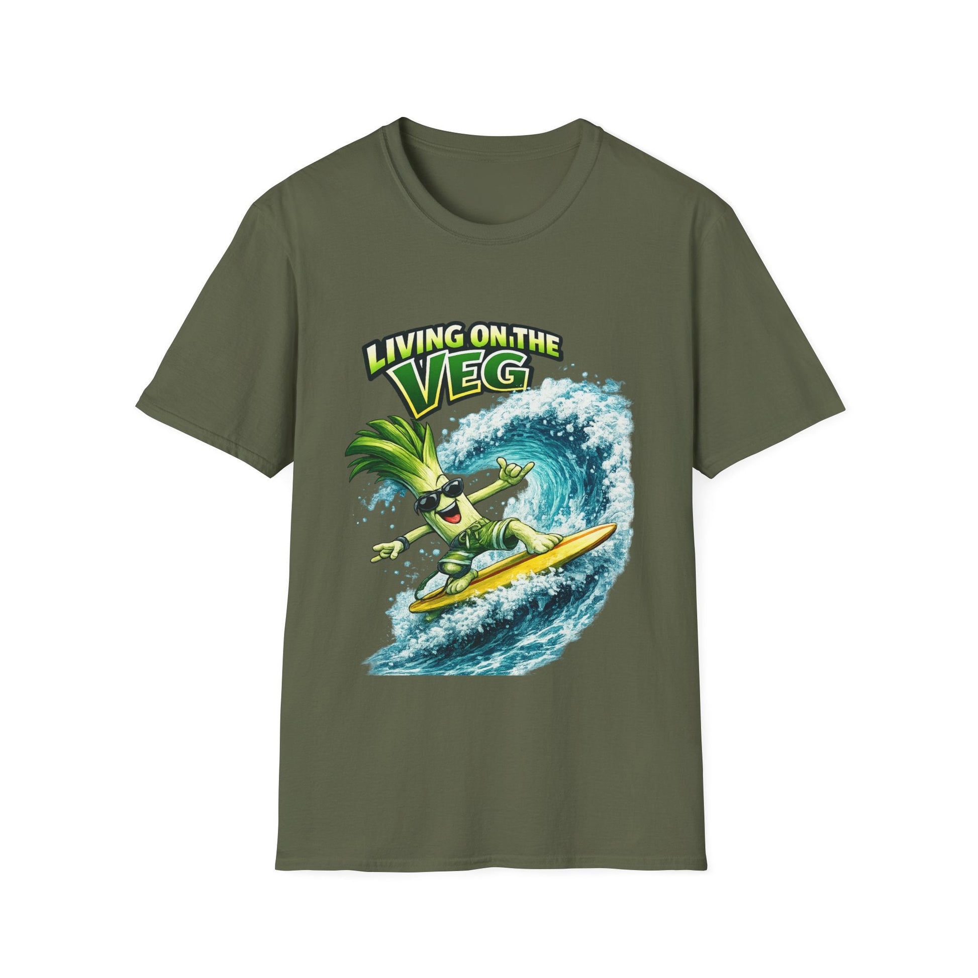 Living on the Veg Leek Surfing T-Shirt - SJM Print Store
