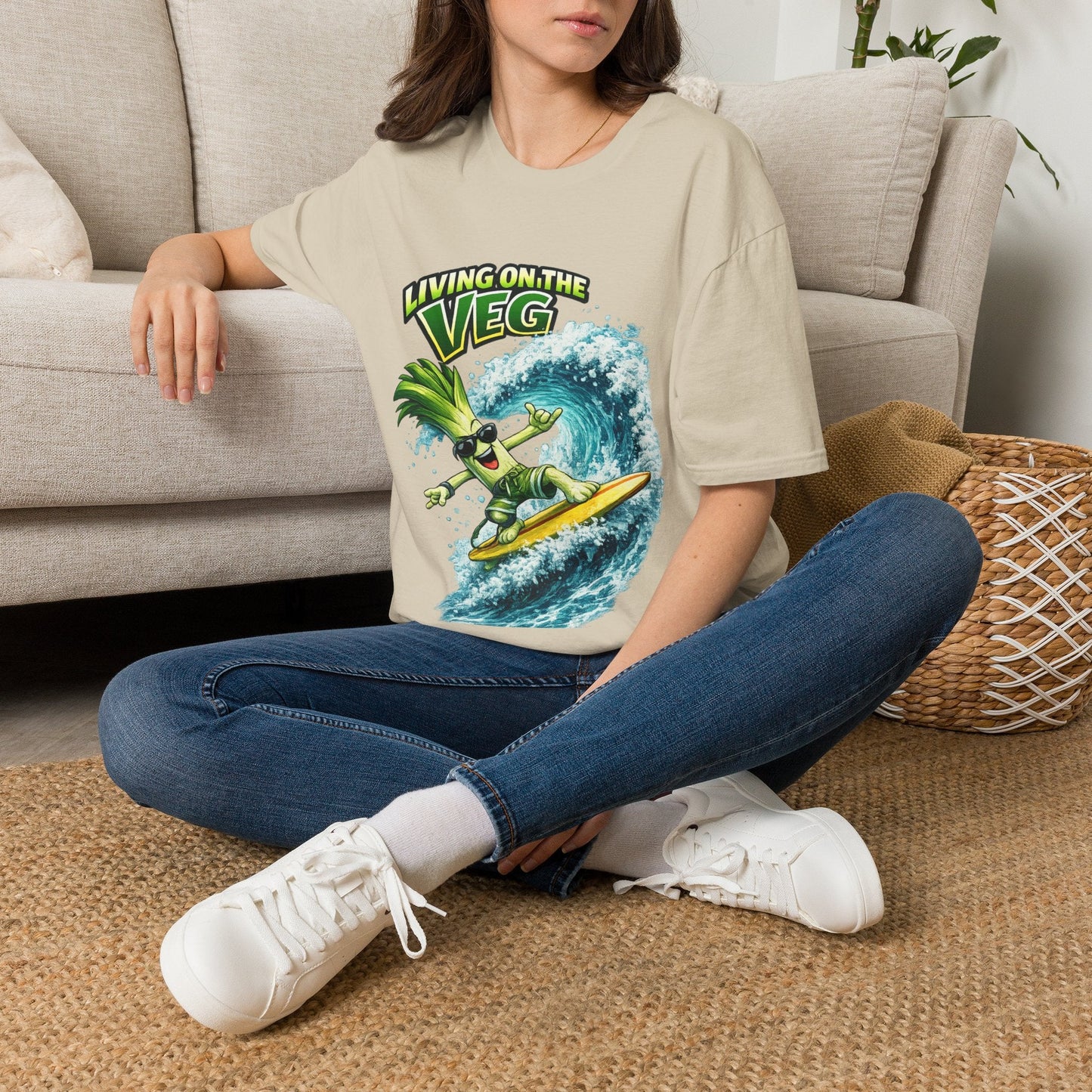 Living on the Veg Leek Surfing T-Shirt - SJM Print Store