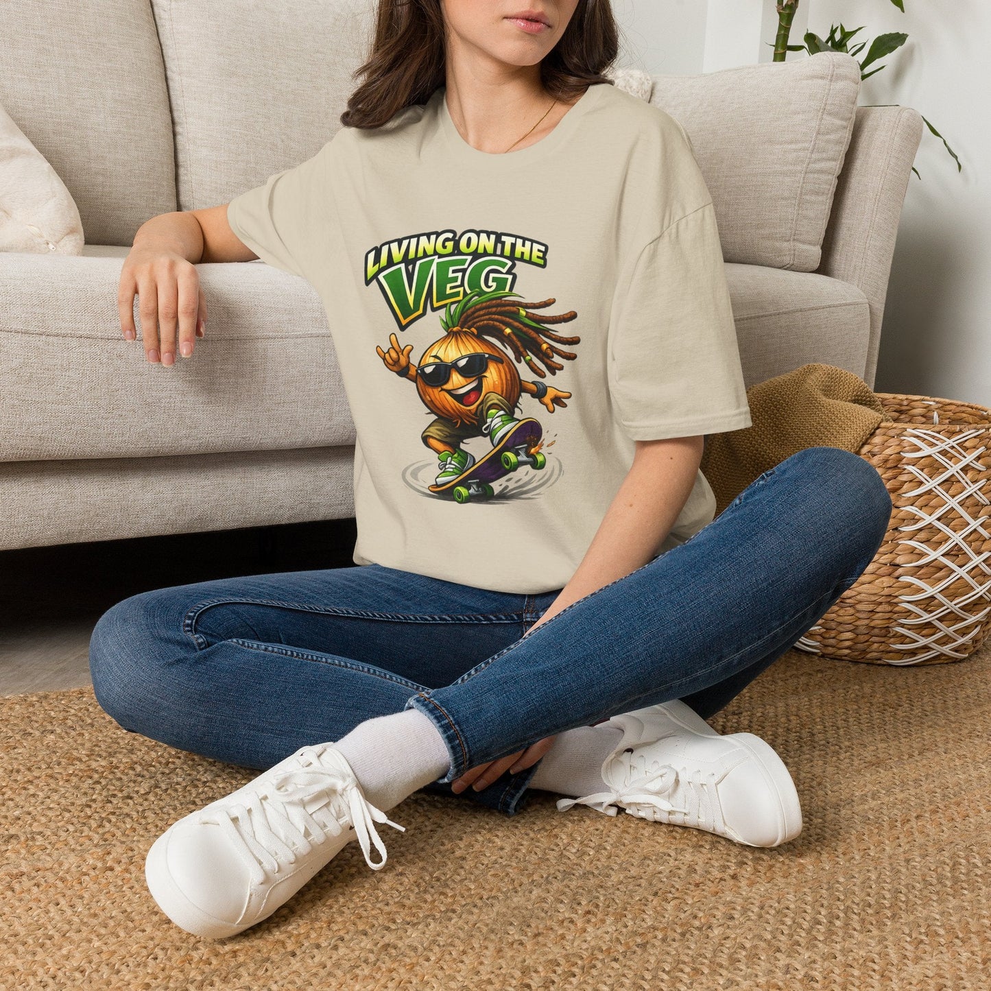 Living on the Veg Onion Skateboarder T-Shirt - SJM Print Store
