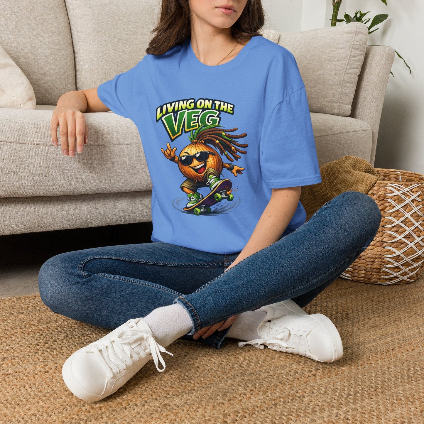 Living on the Veg Onion Skateboarder T-Shirt - SJM Print Store