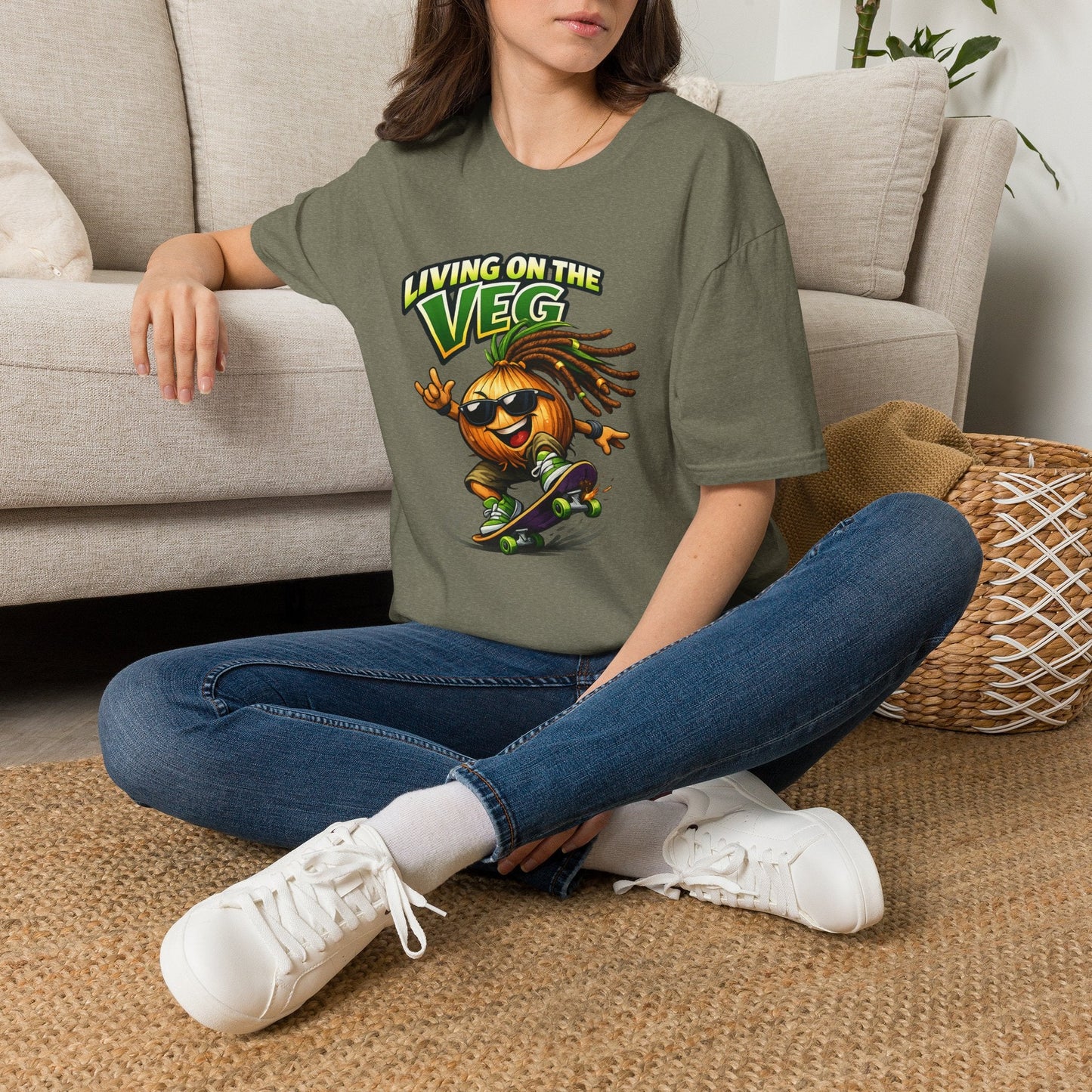Living on the Veg Onion Skateboarder T-Shirt - SJM Print Store