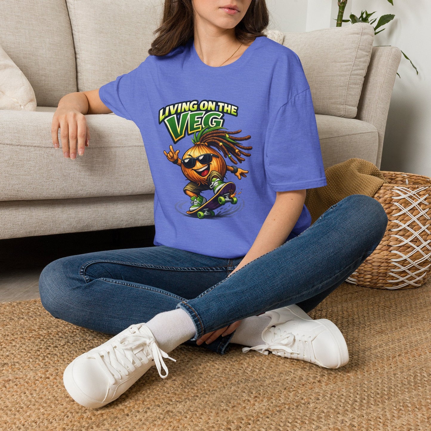 Living on the Veg Onion Skateboarder T-Shirt - SJM Print Store