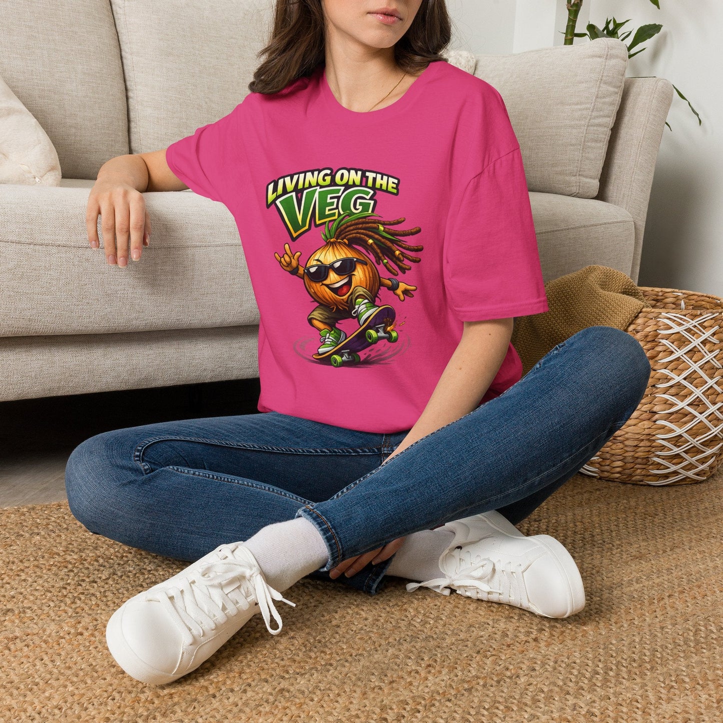 Living on the Veg Onion Skateboarder T-Shirt - SJM Print Store