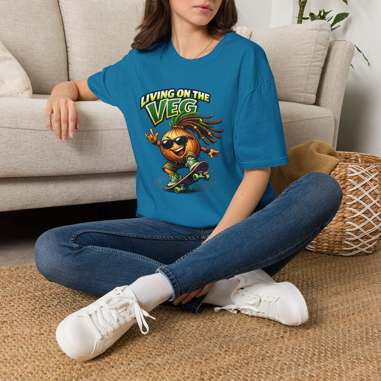 Living on the Veg Onion Skateboarder T-Shirt - SJM Print Store