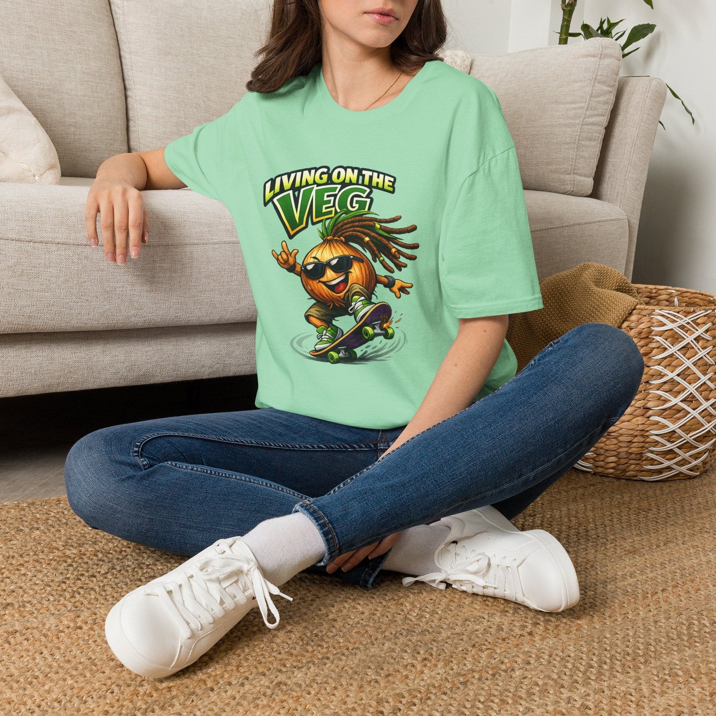 Living on the Veg Onion Skateboarder T-Shirt - SJM Print Store