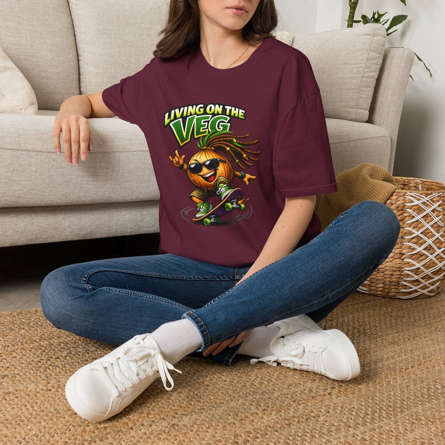 Living on the Veg Onion Skateboarder T-Shirt - SJM Print Store
