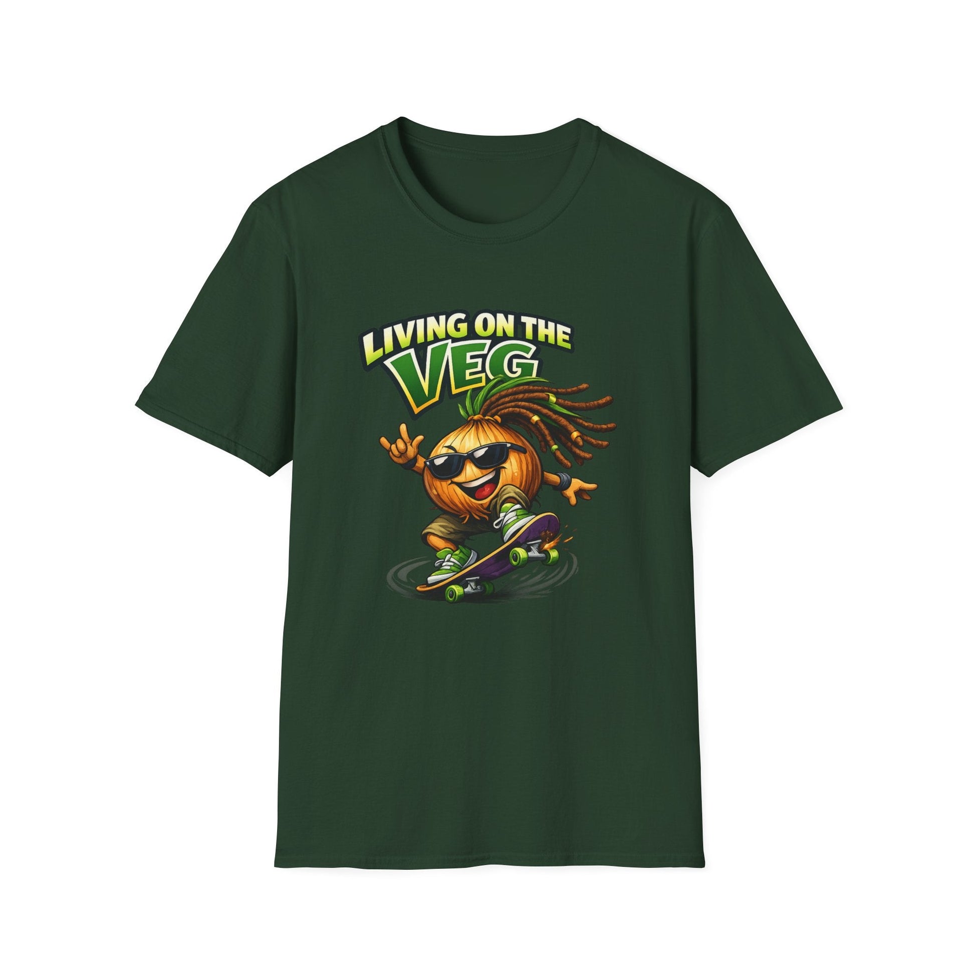 Living on the Veg Onion Skateboarder T-Shirt - SJM Print Store