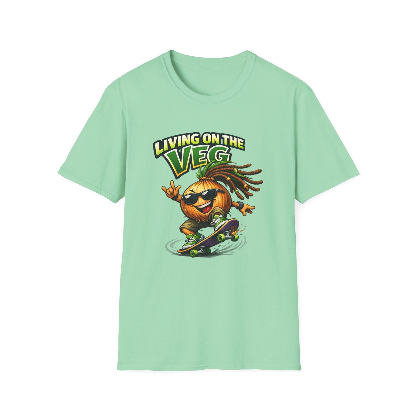 Living on the Veg Onion Skateboarder T-Shirt - SJM Print Store