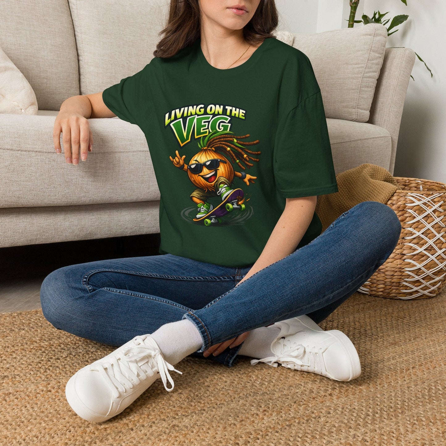 Living on the Veg Onion Skateboarder T-Shirt - SJM Print Store