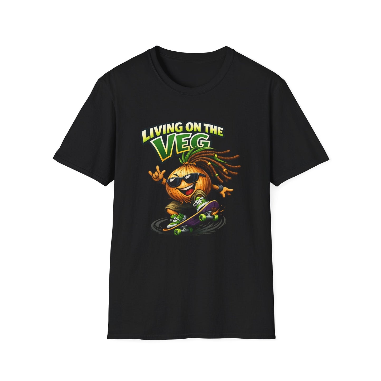 Living on the Veg Onion Skateboarder T-Shirt - SJM Print Store