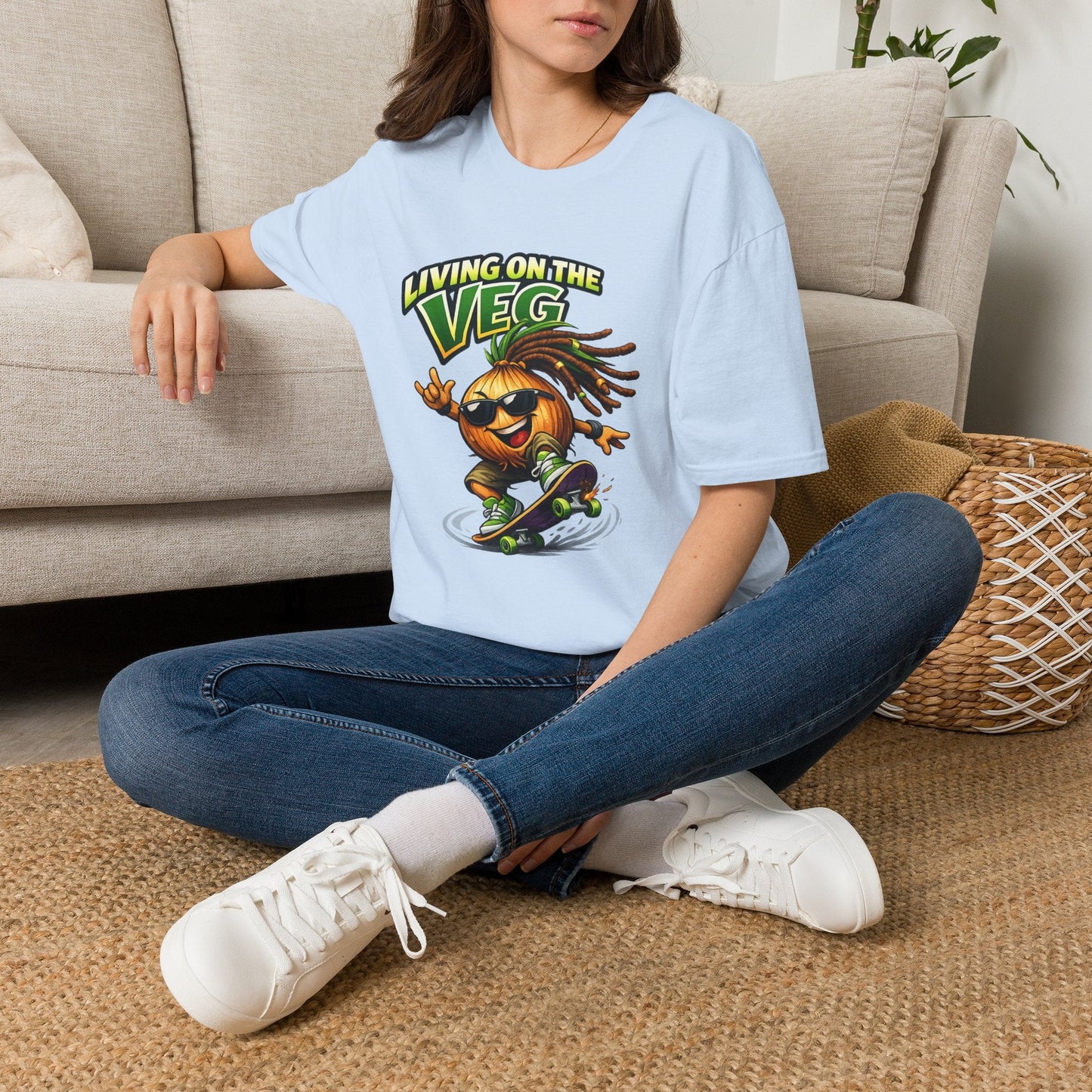 Living on the Veg Onion Skateboarder T-Shirt - SJM Print Store