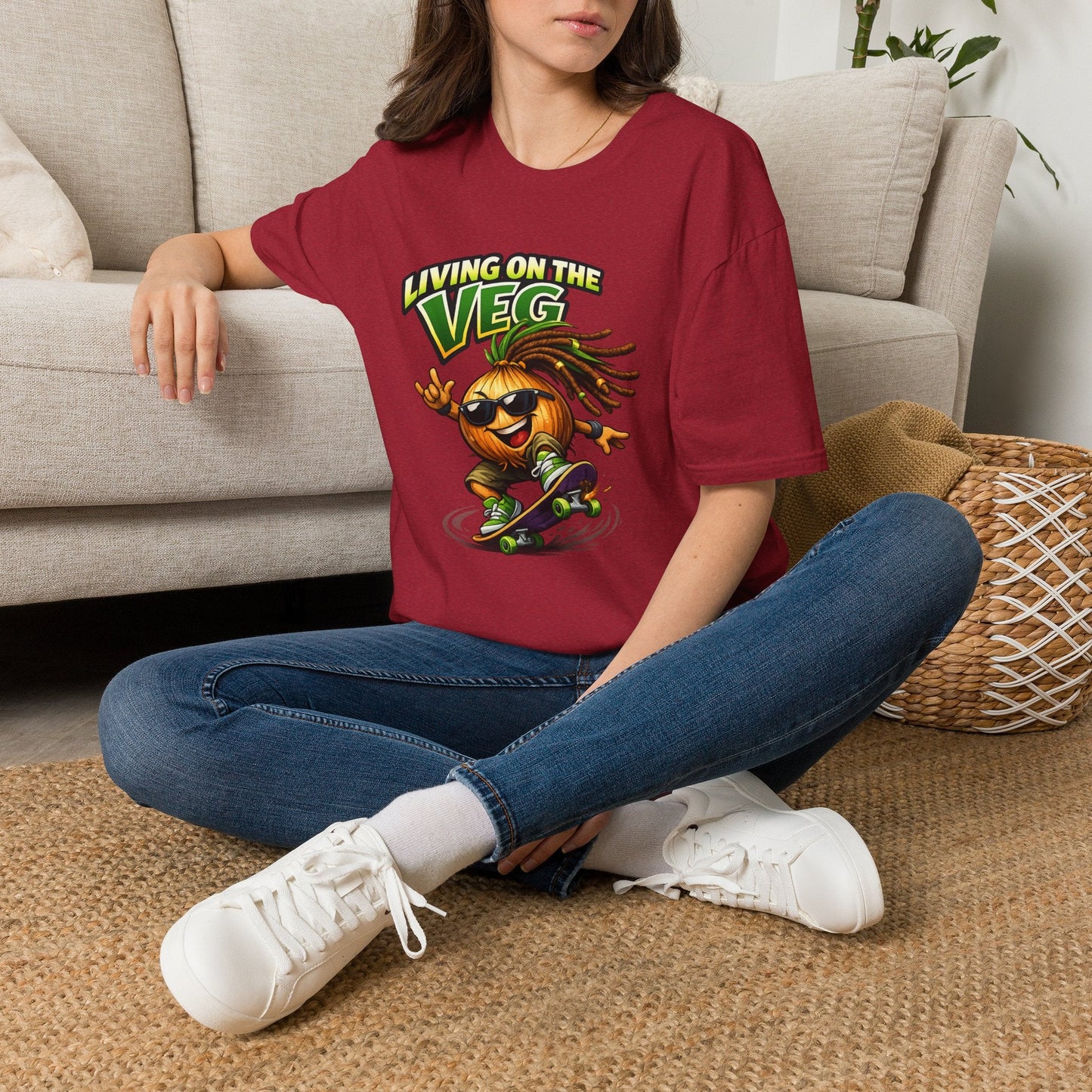Living on the Veg Onion Skateboarder T-Shirt - SJM Print Store
