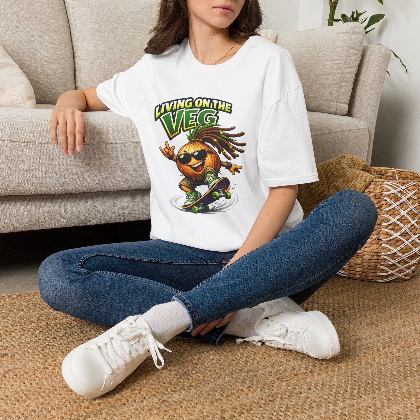 Living on the Veg Onion Skateboarder T-Shirt - SJM Print Store
