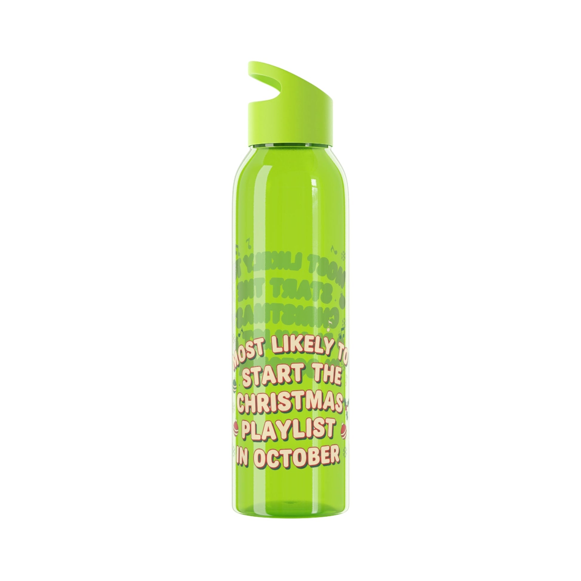 Most Likely to Start the Christmas Playlist in October Water Bottle - SJM Print Store