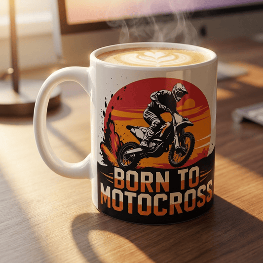 Motocross Mug - Born to Motocross Coffee or Tea Cup, Perfect Gift for Dirt Bike Lovers, Riders, Sports Fans, Birthday or Celebration - SJM Print Store