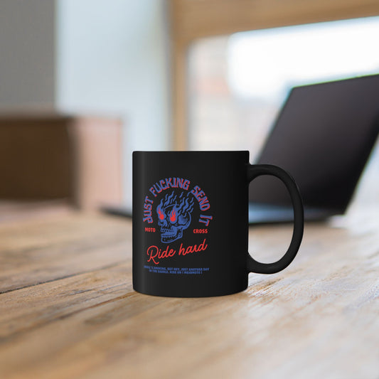 Motocross Mug, Hard Ride Black Coffee Mug - SJM Print Store