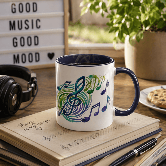 Musical Notes Accent Coffee Mug | Music Lover Mug | Gift for Singers, Musicians & Music Fans | Ceramic Accent Mug - SJM Print Store