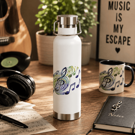 Musical Notes Insulated Flask | Stainless Steel Water Bottle | Music Lover Gift | Vacuum Flask for Singers, Musicians & Music Fans - SJM Print Store