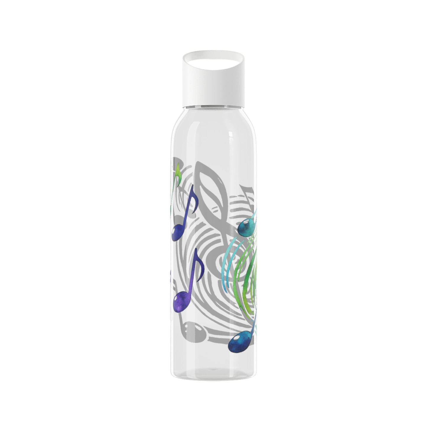 Musical Notes Plastic Water Bottle | Reusable Water Bottle | Music Lover Gift | Gift for Singers, Musicians & Music Fans | 20oz Clear Bottle - SJM Print Store