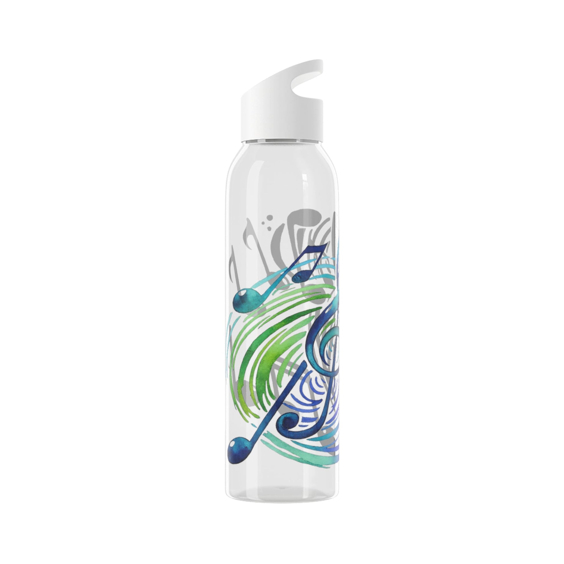 Musical Notes Plastic Water Bottle | Reusable Water Bottle | Music Lover Gift | Gift for Singers, Musicians & Music Fans | 20oz Clear Bottle - SJM Print Store