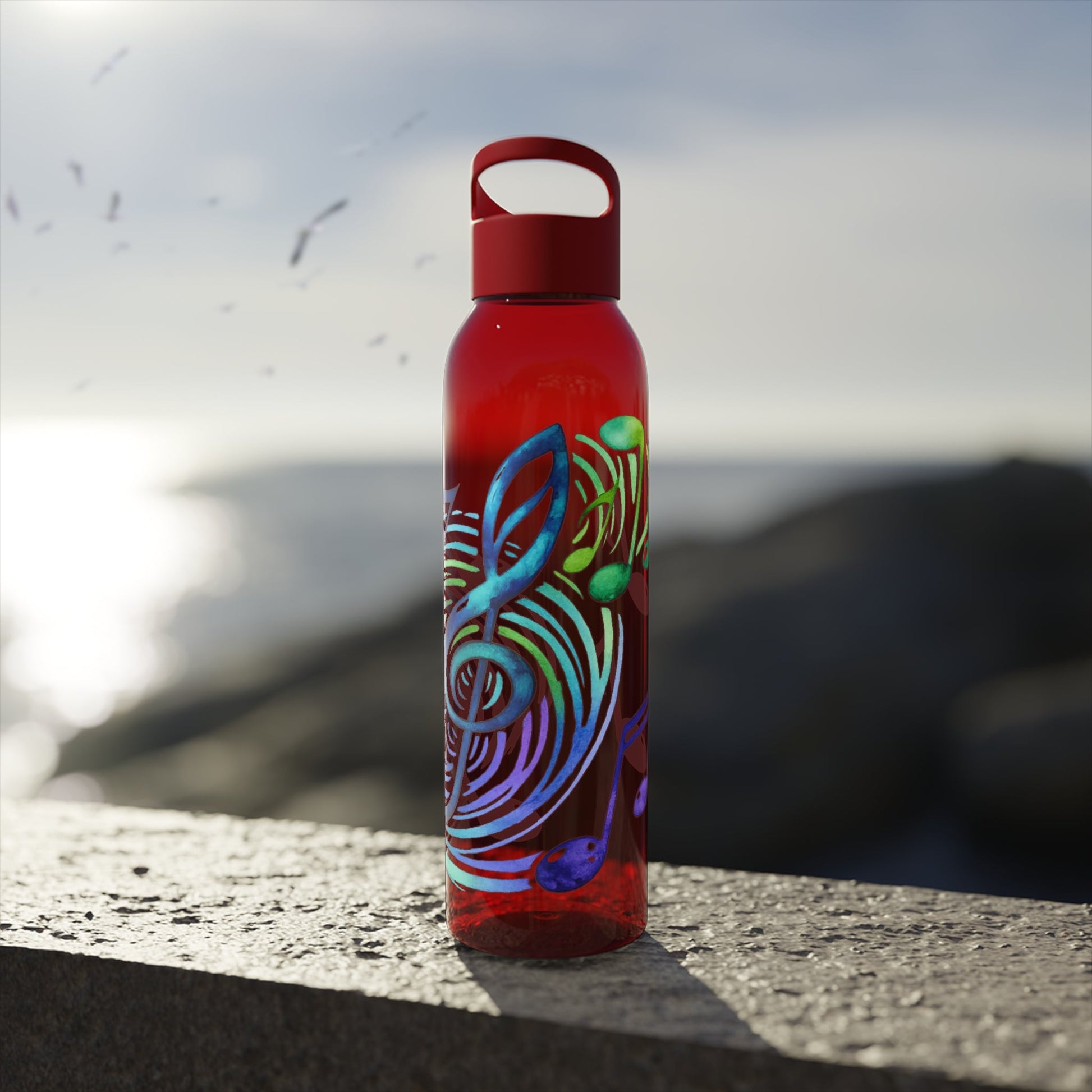 Musical Notes Plastic Water Bottle | Reusable Water Bottle | Music Lover Gift | Gift for Singers, Musicians & Music Fans | 20oz Clear Bottle - SJM Print Store