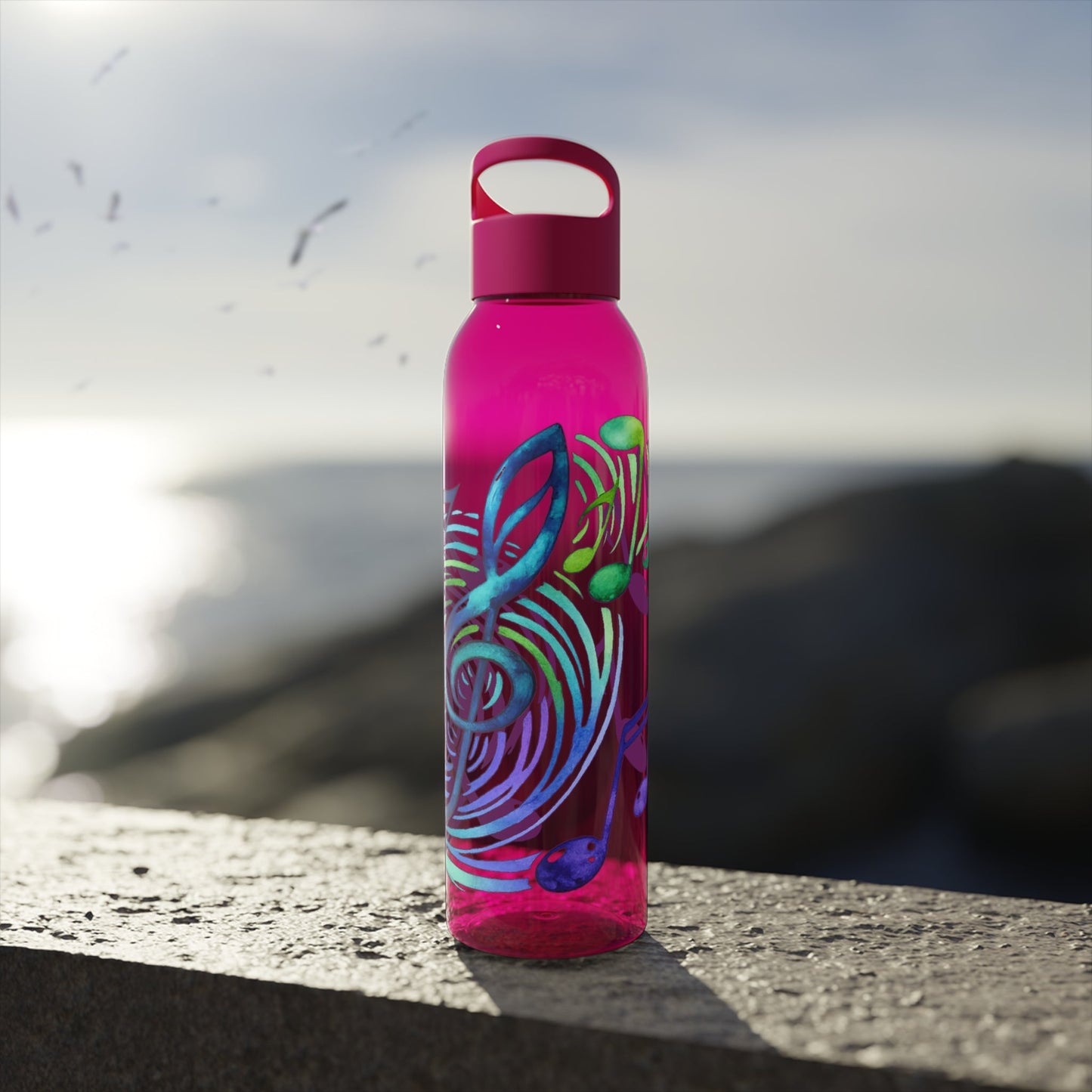 Musical Notes Plastic Water Bottle | Reusable Water Bottle | Music Lover Gift | Gift for Singers, Musicians & Music Fans | 20oz Clear Bottle - SJM Print Store